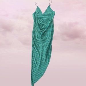 Rehab Teal & Aqua Striped Midi Slip Dress